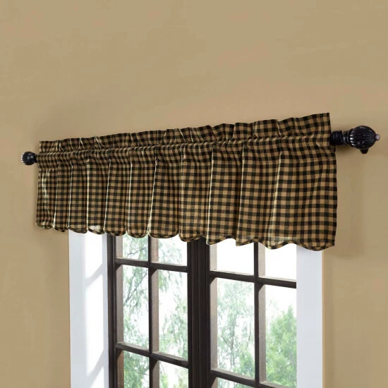 Deals π VHC Brands Check Scalloped Valance Burgundy/dark Tan β€οΈ