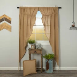 Coupon π VHC Brands Farmhouse Curtains VHC Cotton Burlap Long Prairie Panel Pair Rod Pocket Solid Color - Prairie Panel 84x36 - Prairie Panel 84x36 Natural π